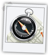 Ilustración estilo polaroid: brújula sobre mapa, metáfora de dirección y visión